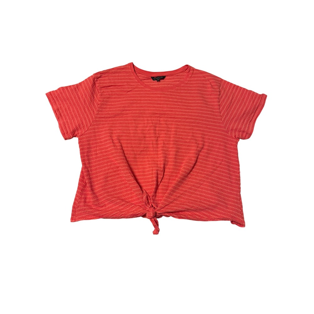 Peacocks Coral Pink‎ Textured Striped Front Tie Short Sleeve Top Womens Size 24